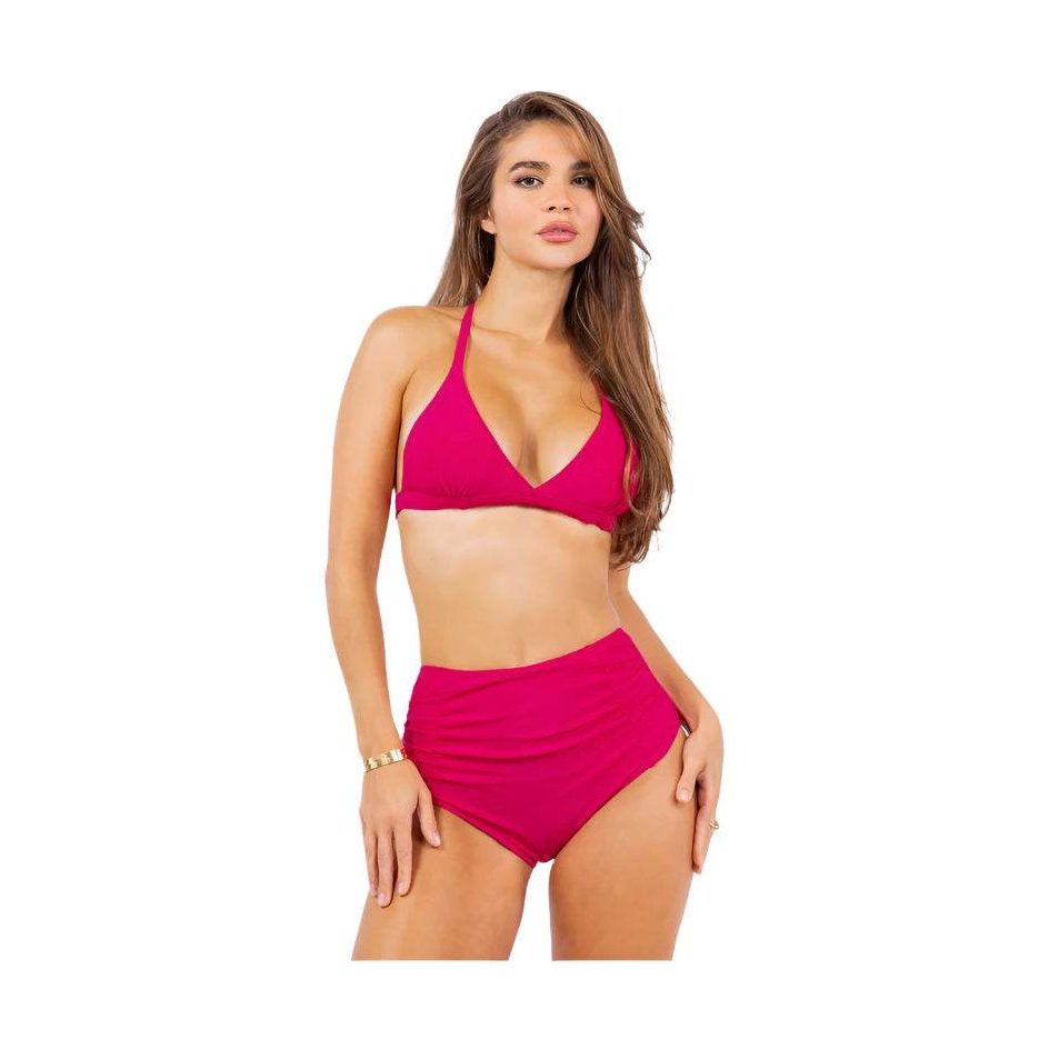 Two Piece High Waist With Rughe Front - VacationGrabs