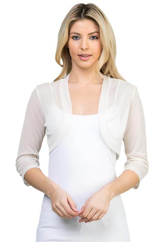 3/4 sleeve Sheer Chiffon open front Bolero - VacationGrabs