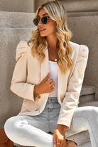 Double Take Puff Sleeve Shawl Collar Blazer - VacationGrabs