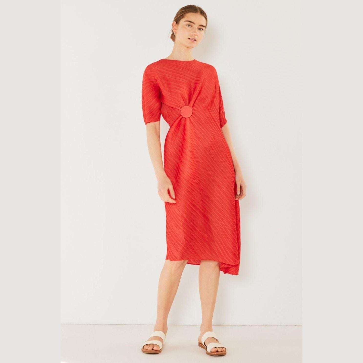 Pleated Dolman Sleeve Dress - VacationGrabs