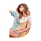 BiBi Round Neck Color Block Short Sleeve T-Shirt - VacationGrabs