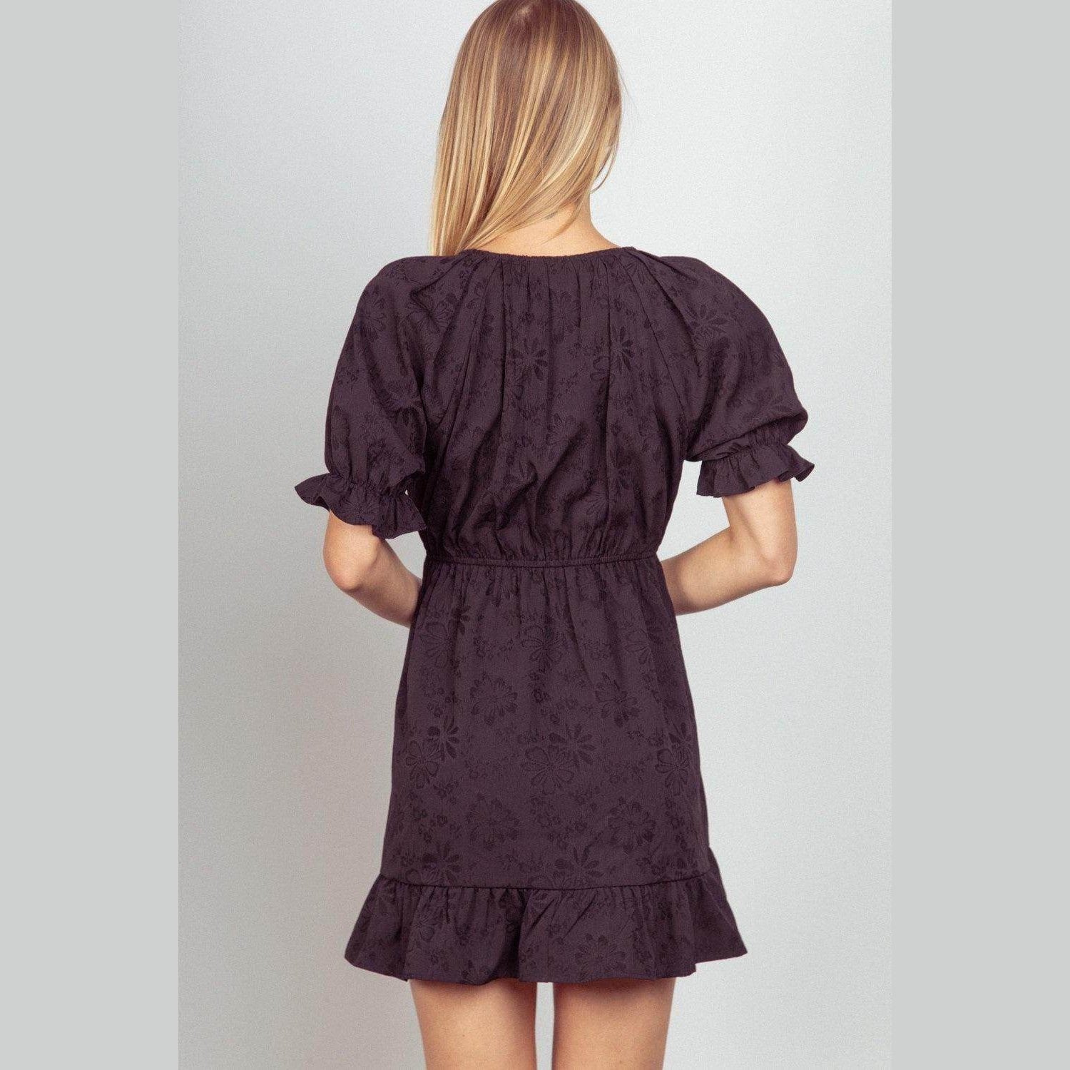 Textured Woven Ruffled Mini Dress - VacationGrabs