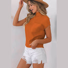 Gold Flame Patch Pocket Ribbed Knit Short Sleeve Sweater - VacationGrabs