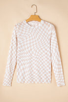 Long sleeve checkerboard shirt women with a unique wavy pattern design in soft fabric