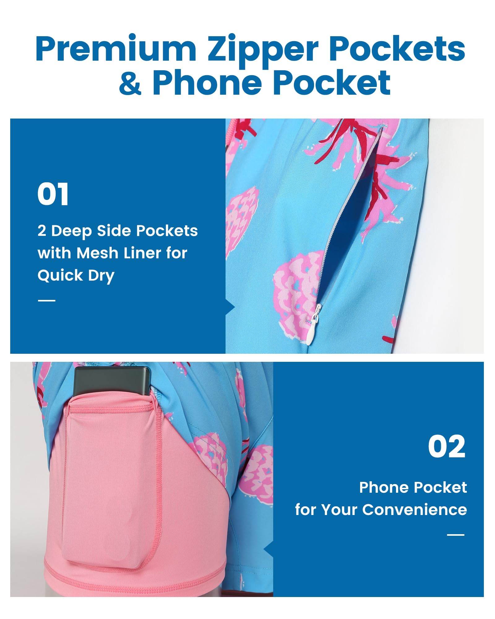 Mens Swim Trunks Compression Liner Quick Dry Zipper Pockets - VacationGrabs