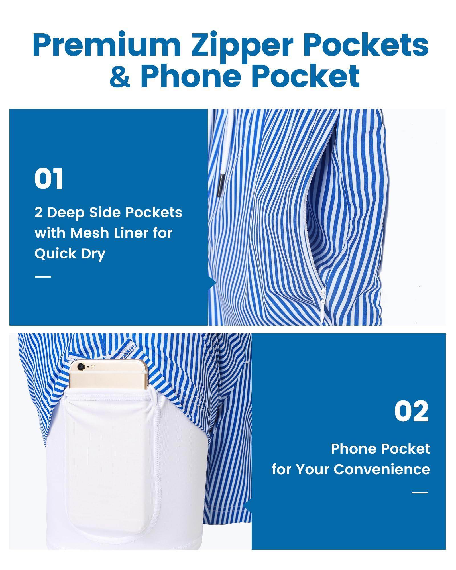Mens Swim Trunks Compression Liner Quick Dry Zipper Pockets - VacationGrabs