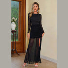 Semi-Sheer Slit Round Neck Dress - VacationGrabs