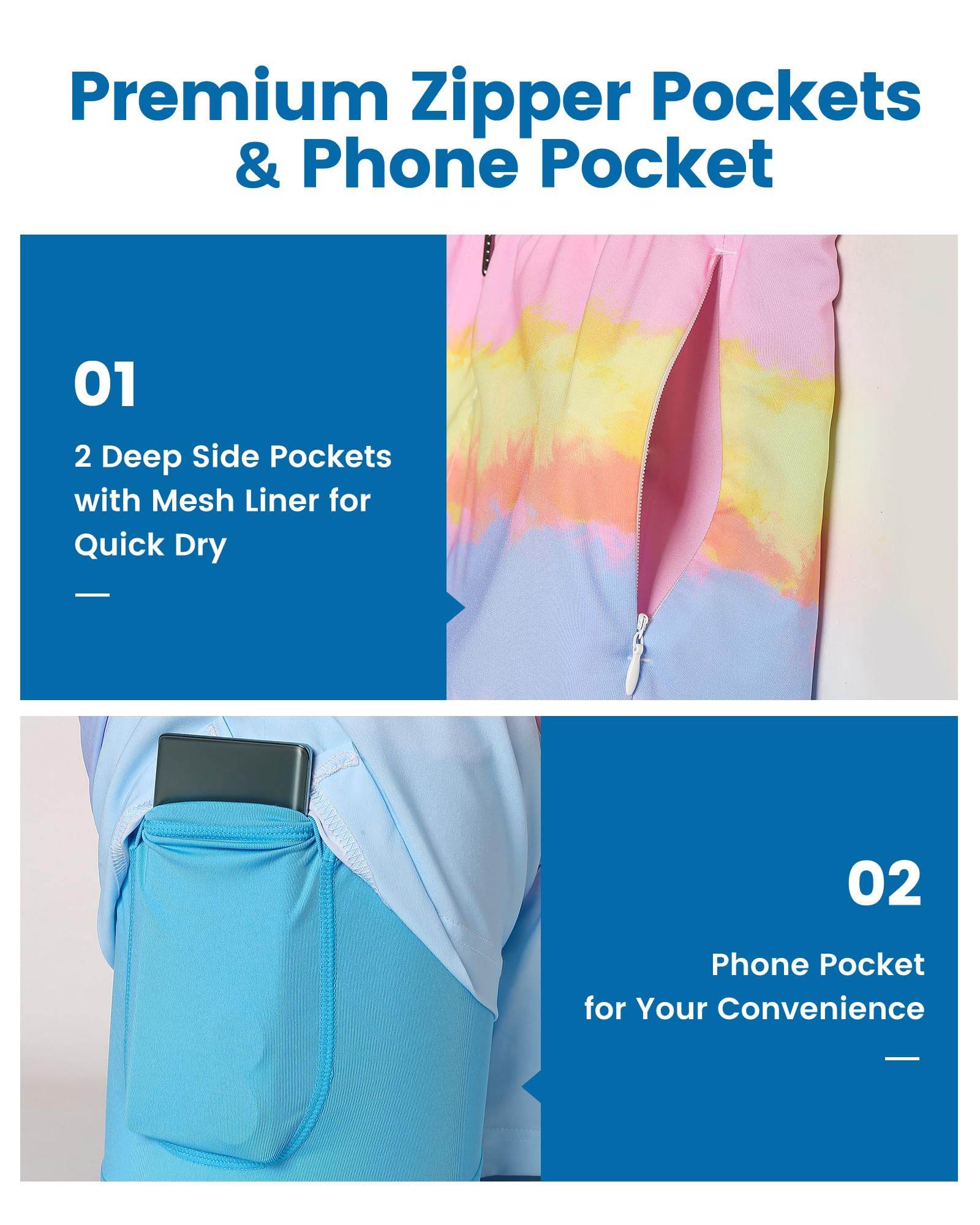 Mens Swim Trunks Compression Liner Quick Dry Zipper Pockets - VacationGrabs