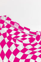 JUNIPER BLVD long sleeve checkerboard shirt women in bold pink and white pattern