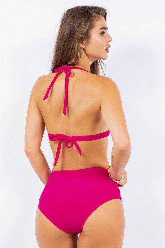 Two Piece High Waist With Rughe Front - VacationGrabs