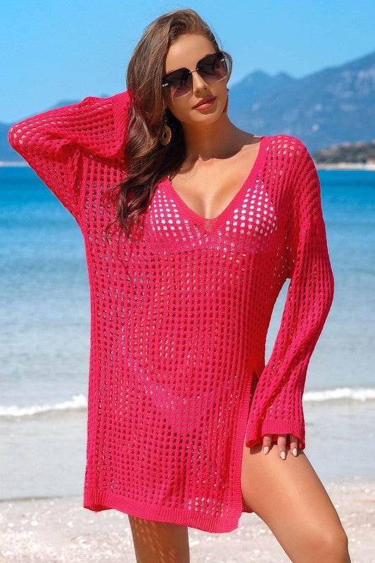 Crochet Side Split Beach Coverups Swimwear Dress - VacationGrabs