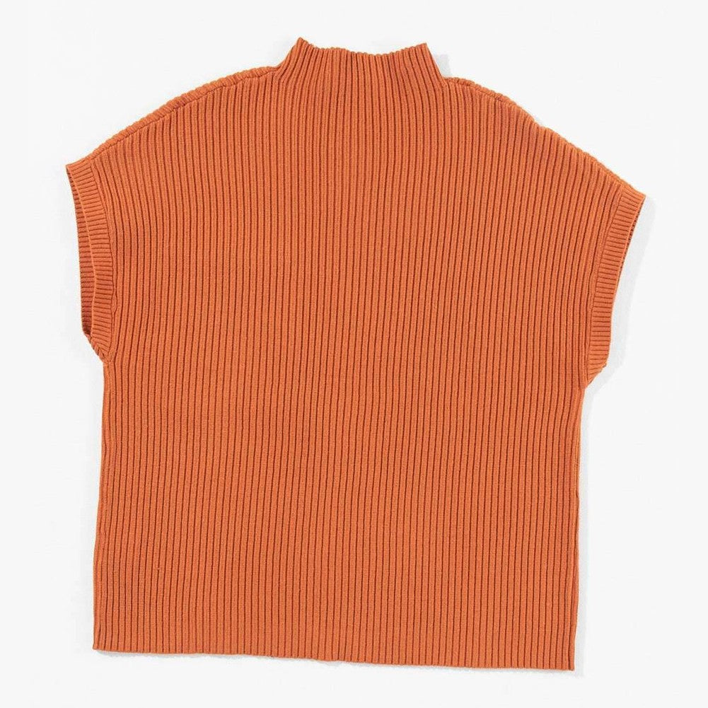 Gold Flame Patch Pocket Ribbed Knit Short Sleeve Sweater - VacationGrabs