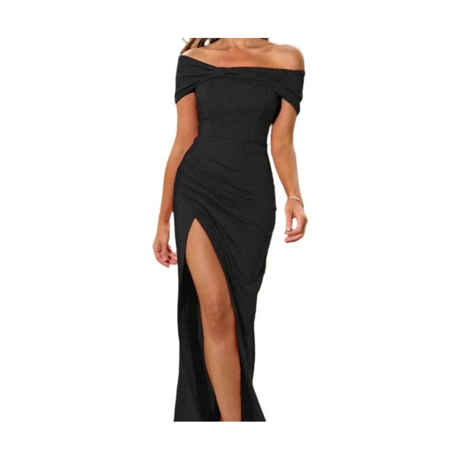 Off-Shoulder Split Maxi Dress - VacationGrabs