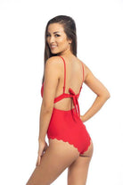 Red Scallop One Piece Swimsuit - VacationGrabs