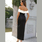 Contrast Off-Shoulder Slit Dress - VacationGrabs