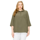 Plus Size Koshibo Roll Up Sleeve Top - VacationGrabs