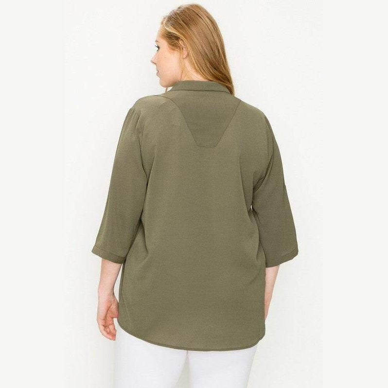 Plus Size Koshibo Roll Up Sleeve Top - VacationGrabs