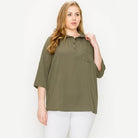 Plus Size Koshibo Roll Up Sleeve Top - VacationGrabs