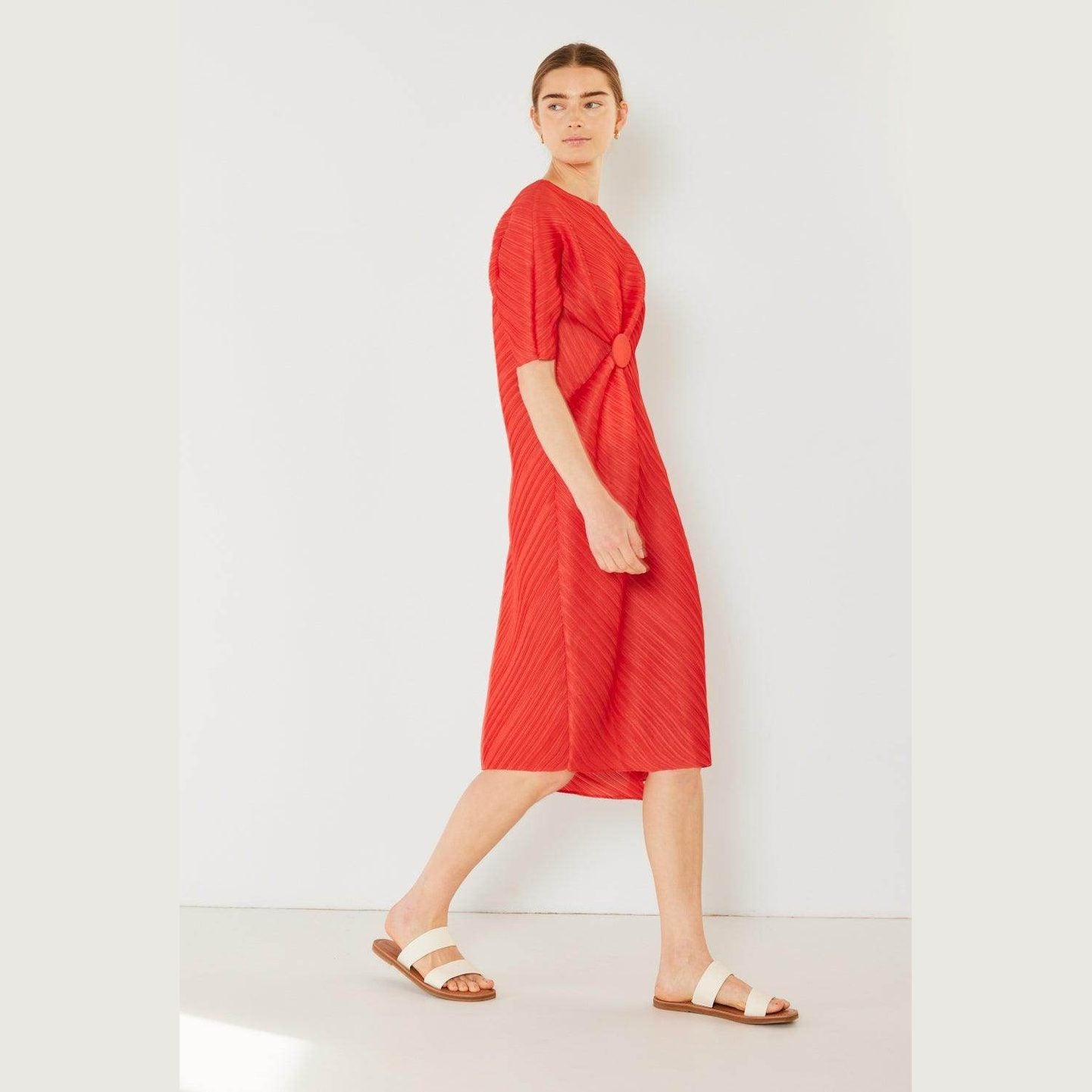 Pleated Dolman Sleeve Dress - VacationGrabs