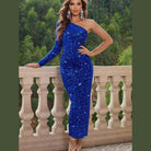 Blue One-Shoulder Long Sleeve Dress - VacationGrabs