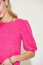Zenana Round Neck Lantern Half Sleeve Sweater - VacationGrabs