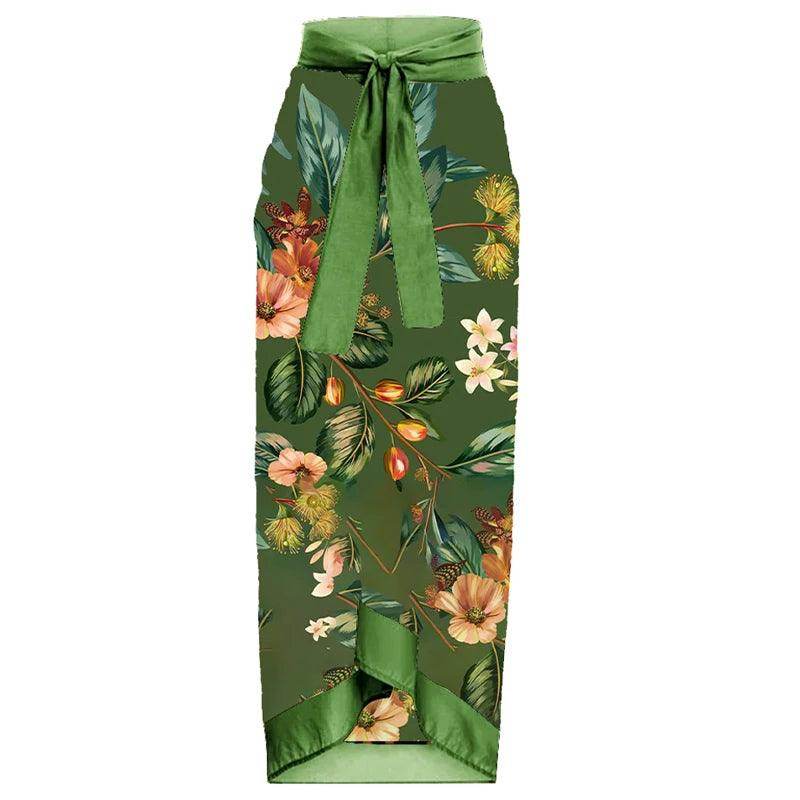 Green Floral Swimwear Womens One Piece + Cover Up - VacationGrabs