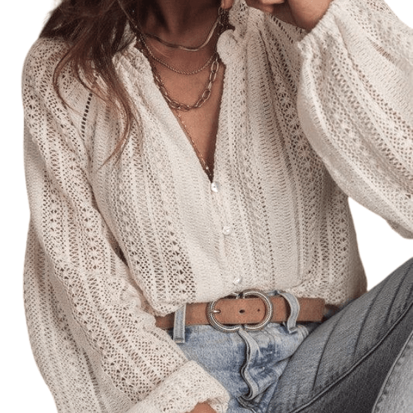 Crochet Lace button v-neck knit sweater blouse - VacationGrabs