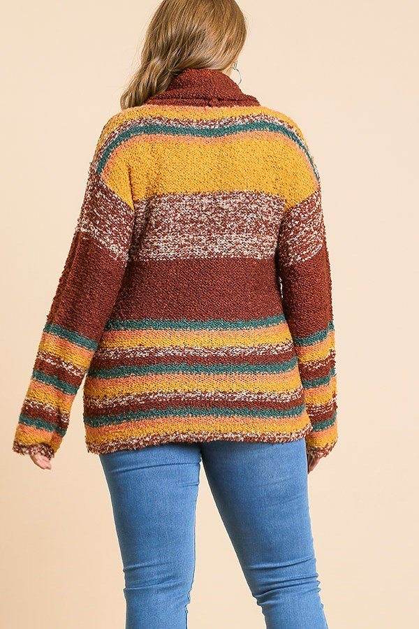 Multicolor Striped Fuzzy Knit Long Sleeve Pullover - VacationGrabs