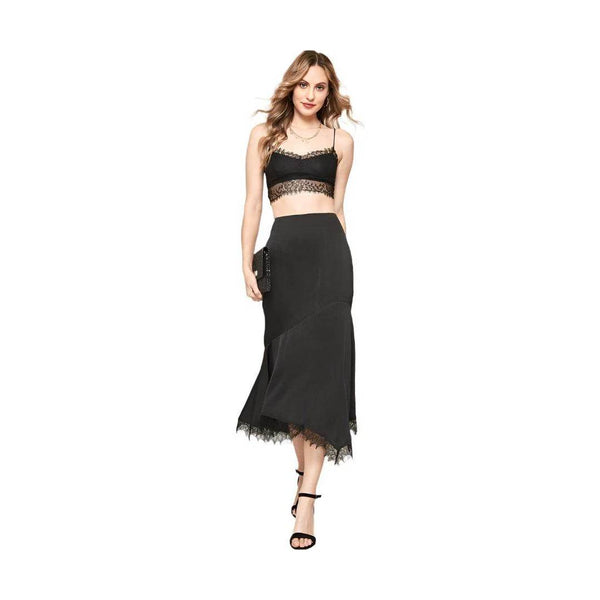 Black Lace Solid Woven Midi Skirt - VacationGrabs
