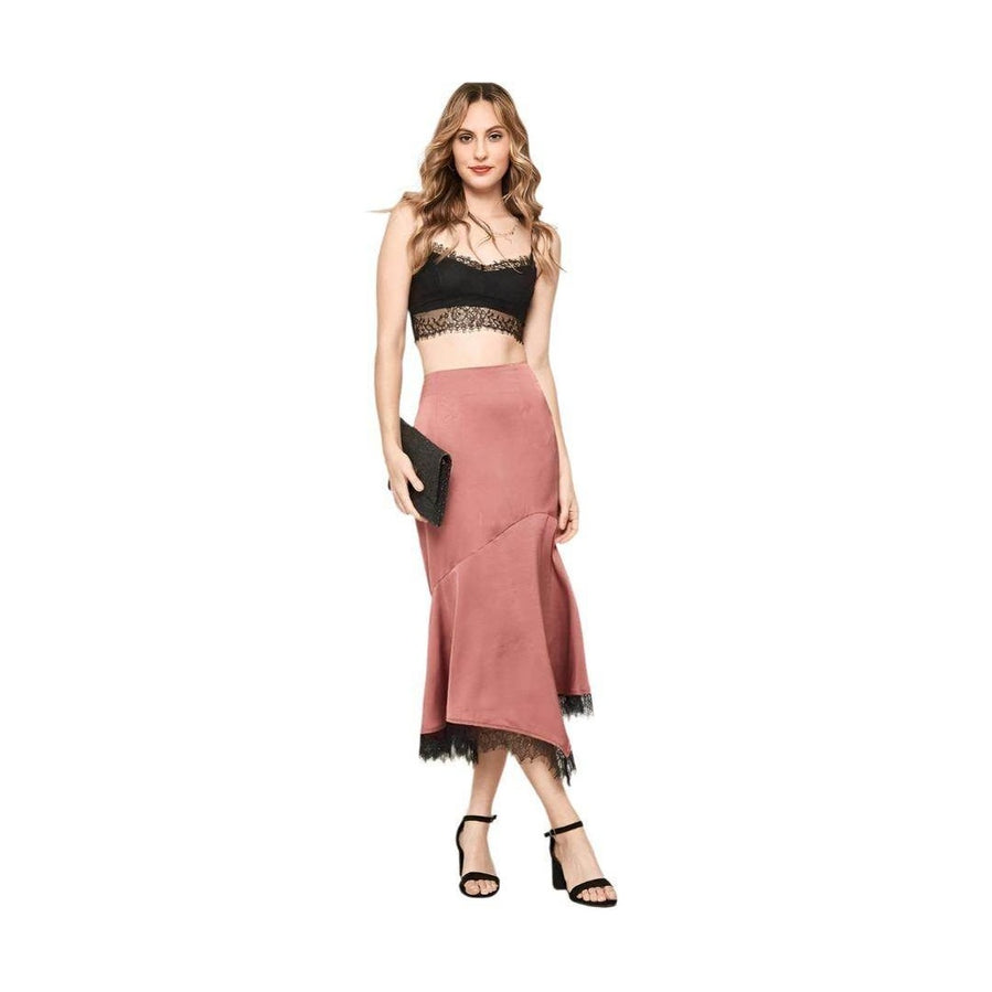 Rose Pink Solid Woven Midi Skirt - VacationGrabs