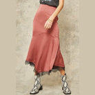 Rose Pink Solid Woven Midi Skirt - VacationGrabs