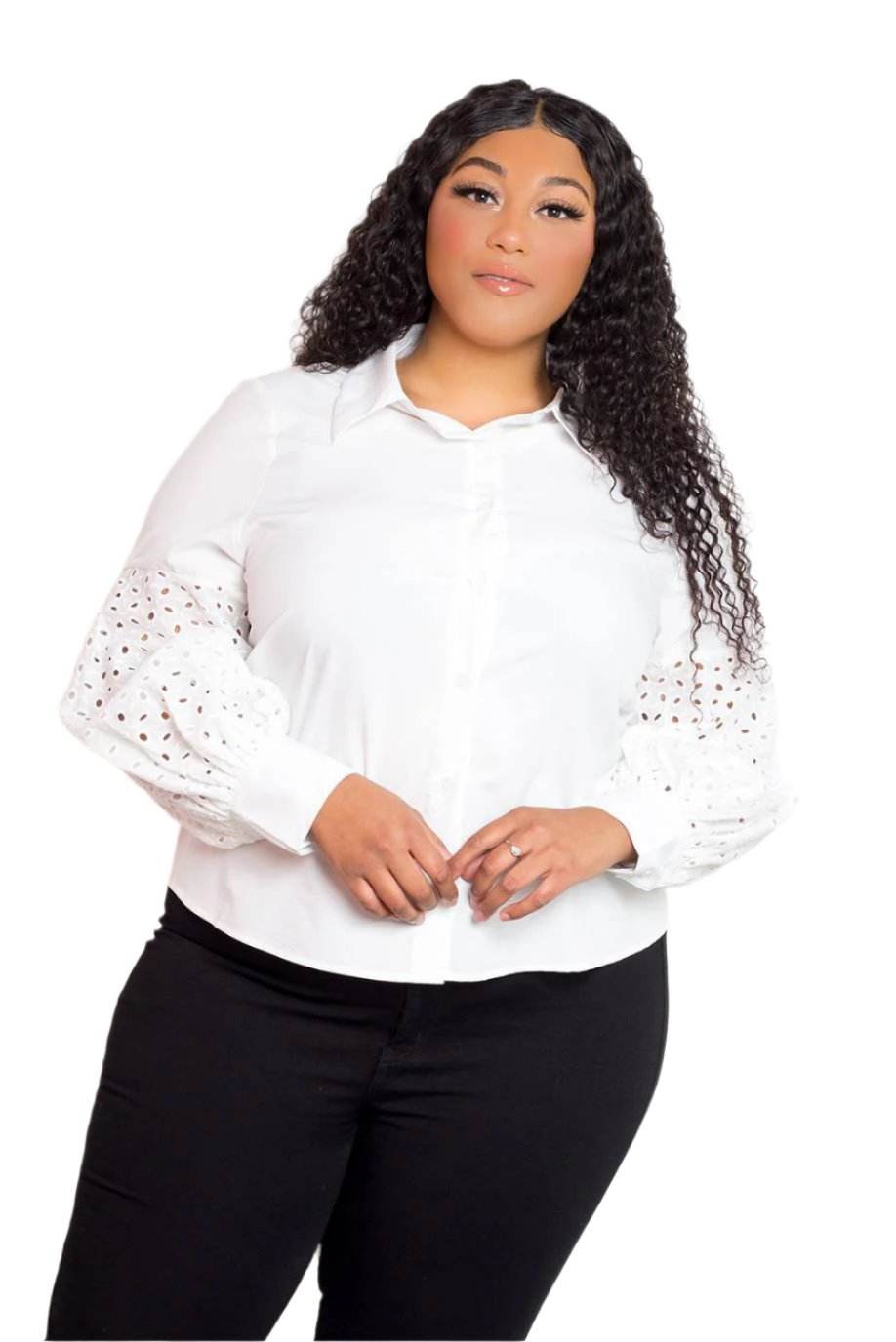 Blouse with Punched Sleeves - VacationGrabs