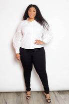 Blouse with Punched Sleeves - VacationGrabs