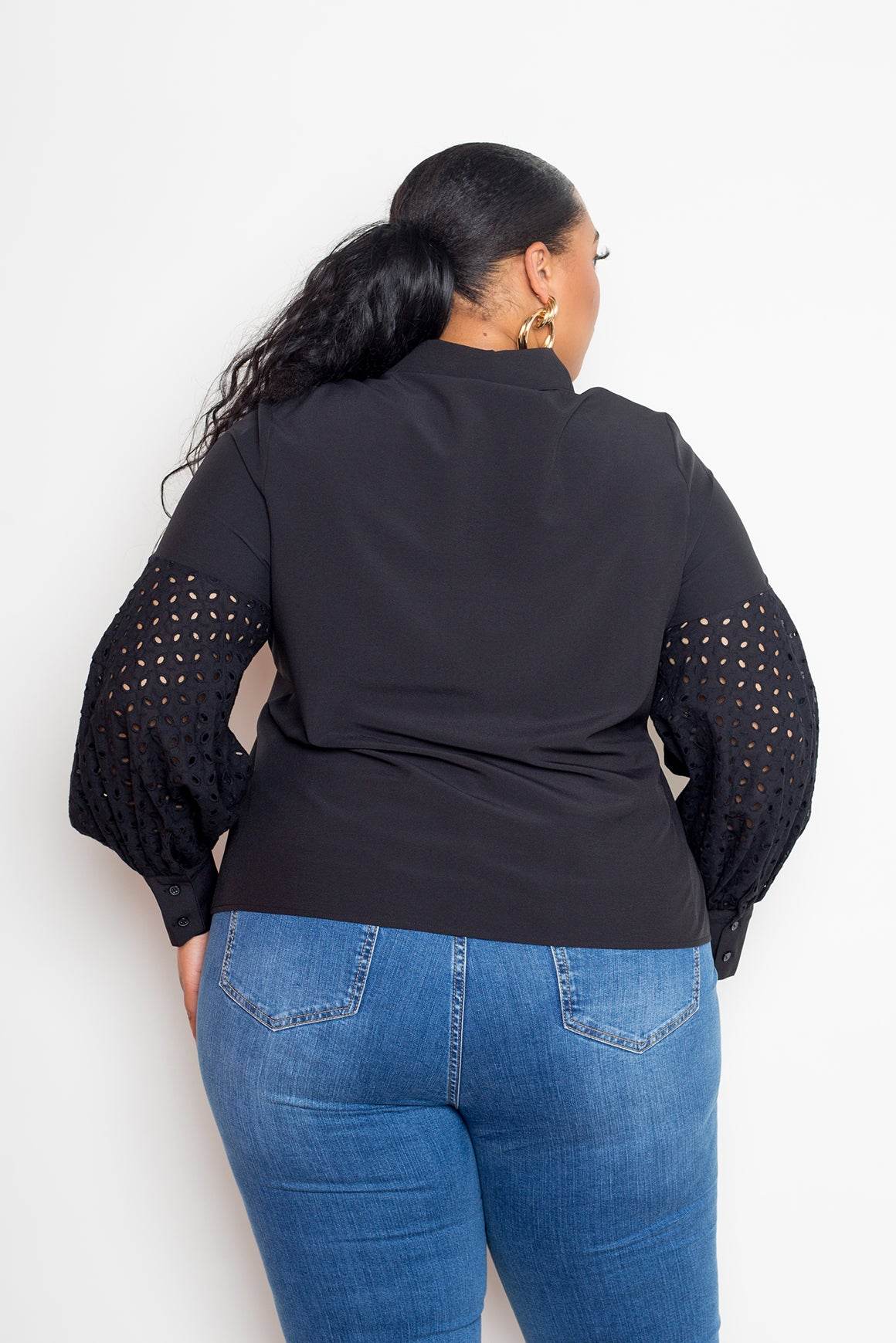Blouse with Punched Sleeves - VacationGrabs