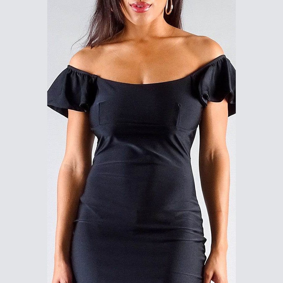 Convertible Off Shoulder Ruffle Sleeve Bodycon Mini Dress - VacationGrabs
