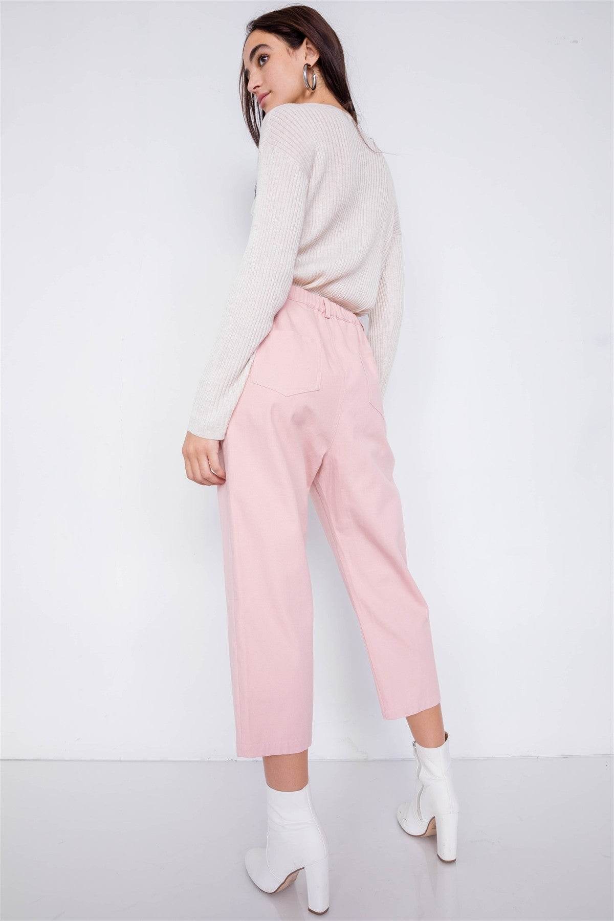 Pastel Chic Ankle Wide Leg Adjustable Waist Pants - VacationGrabs