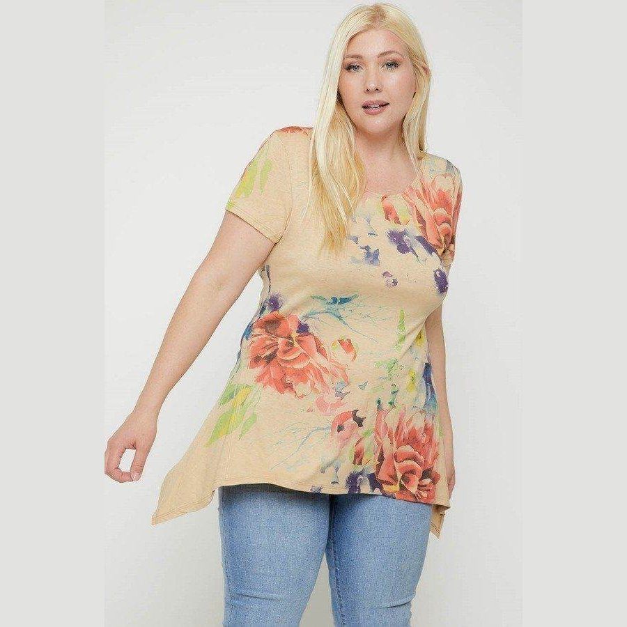 Multi-colored Watercolor Flower Print Tunic - VacationGrabs