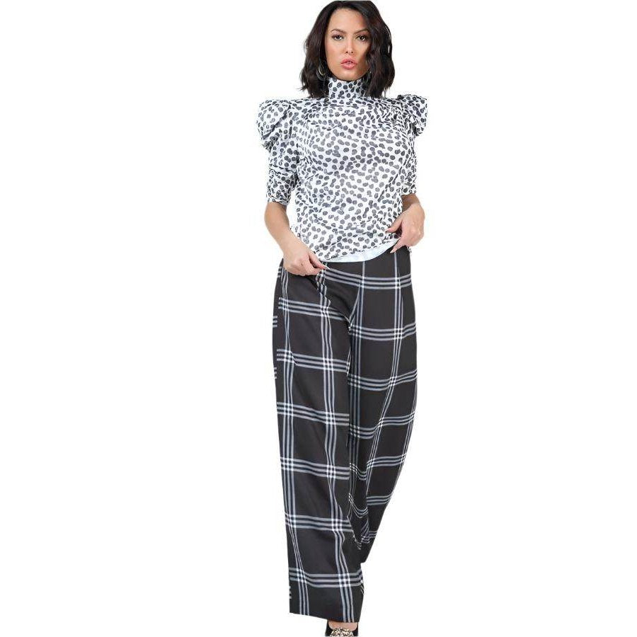 High Waist Plaid Print Wide Leg Pants - VacationGrabs