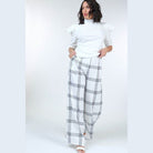 High Waist Plaid Print Wide Leg Pants - VacationGrabs