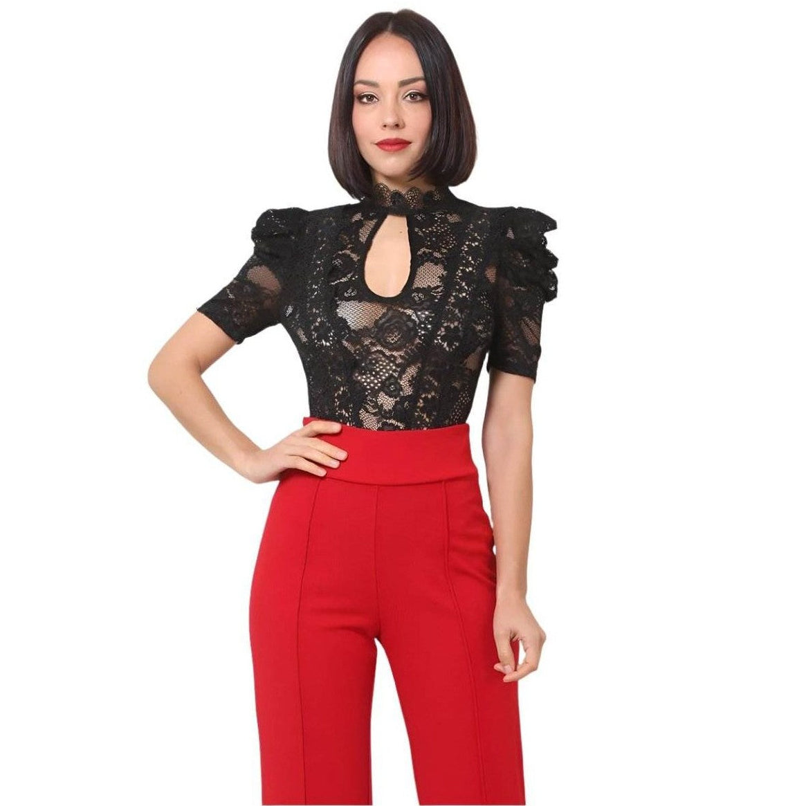 Lace Bodysuit W/front Key Hole Opening Details - VacationGrabs