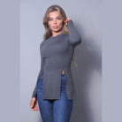 Sleek & Chic Fall Long Sleeve Slitted Top - VacationGrabs