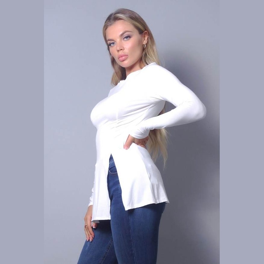 Sleek & Chic Fall Long Sleeve Slitted Top - VacationGrabs