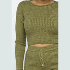 Knit LS Cropped Top Biker Shorts Set - VacationGrabs