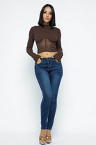 Knit Crop Top With Bottom Mesh - VacationGrabs