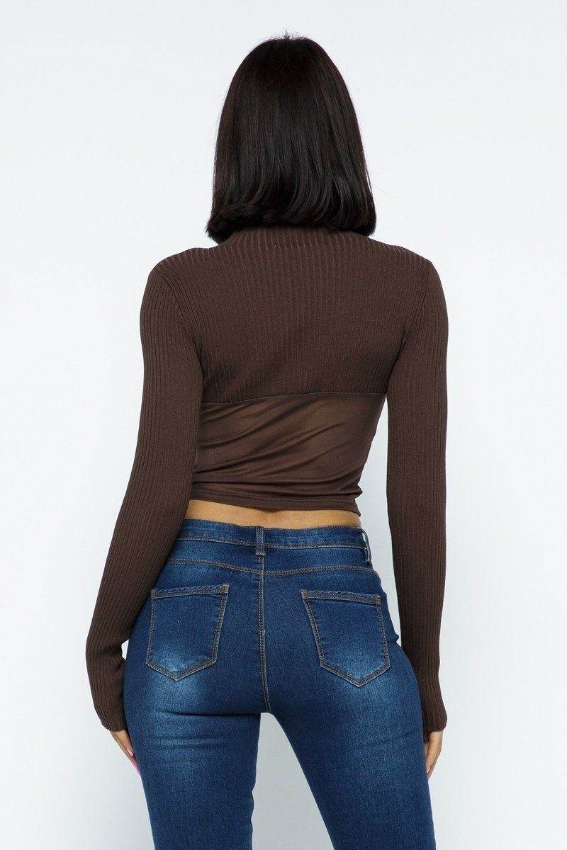 Knit Crop Top With Bottom Mesh - VacationGrabs
