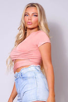 Short Sleeve Round Neck Crossover Multi Way Tie Top - VacationGrabs