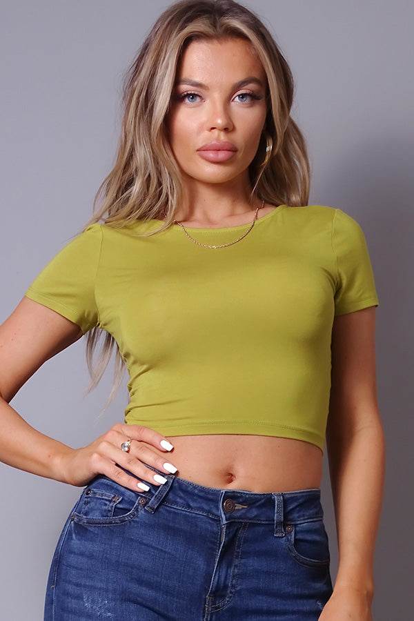 Short Sleeve Round Neck Crossover Multi Way Tie Top - VacationGrabs
