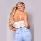 Sexy Spaghetti Strap Ruched Front Scarf Front Top - VacationGrabs