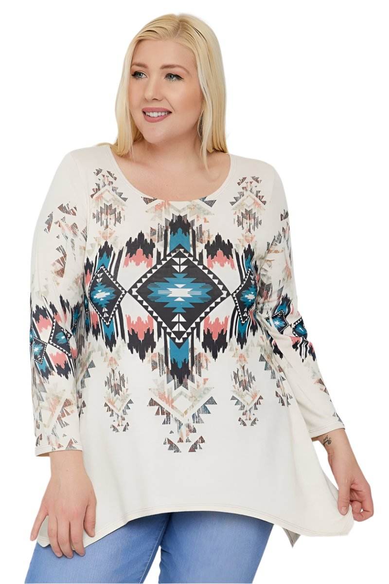 Geometric/tribal Sublimation Print Tunic Top - VacationGrabs