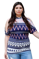 Plus Polka Dot Cold Shoulder Short Sleeve Back Self-tie Top - VacationGrabs